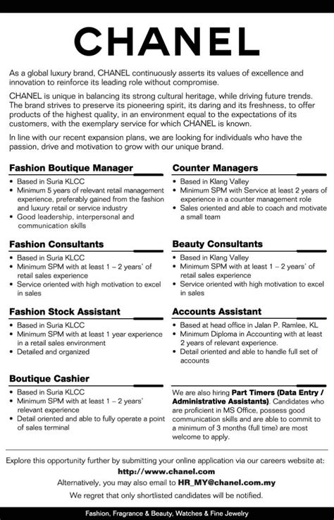 chanel make up jobs|Chanel job description.